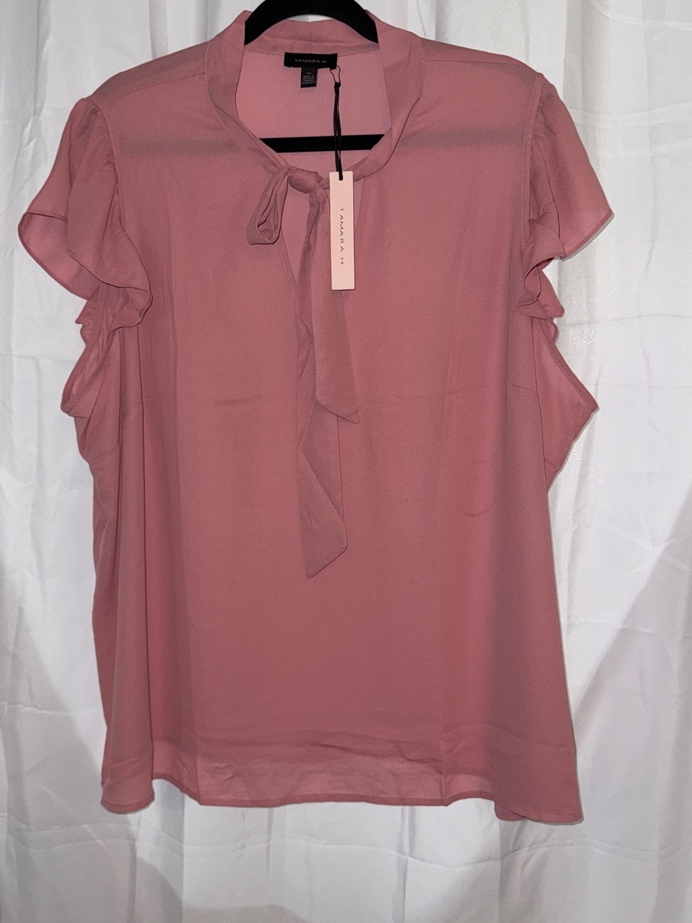 Vince Camuto Rose Pink Tie-Neck Ruffle Sleeve Blouse
